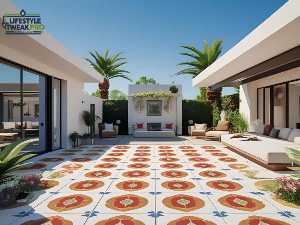 Clean, vibrant Fresno-style patio tiles in sunny Los Angeles outdoor space