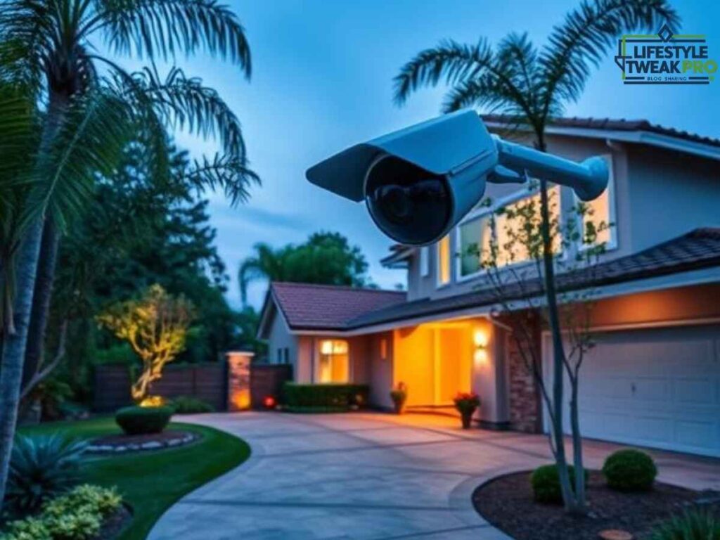 Outdoor home security camera in Los Angeles overlooking residential driveway