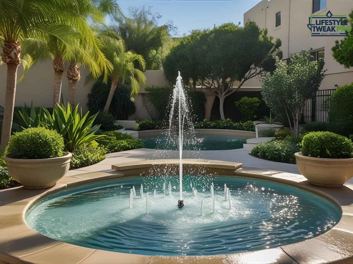Marina Green Los Angeles patio water feature with sparkling fountain
